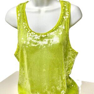 Souvenir Clubbing Italy Lime Sequin Mech Tank Top Size M Sheer Sparkly